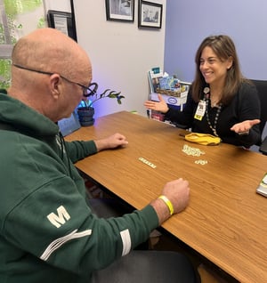 Tammy and patient with glasses_outpatient speech therapy_approved
